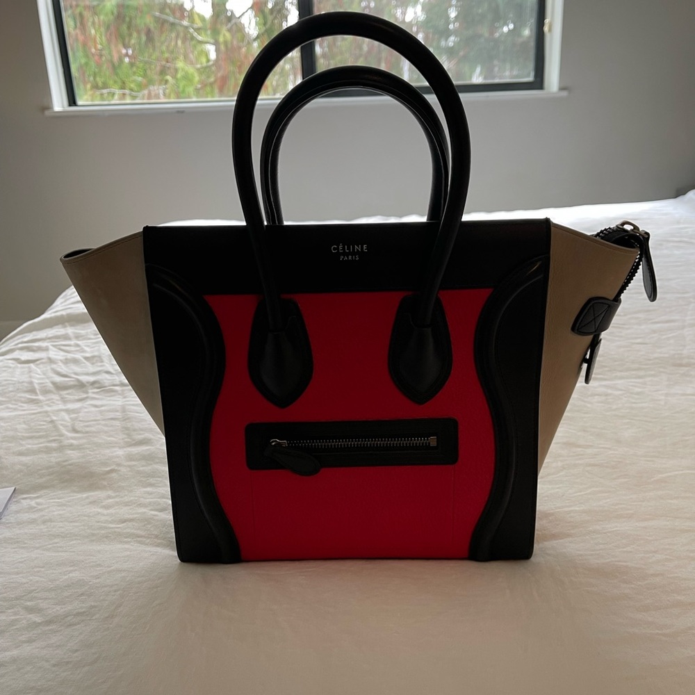 Celine Micro Luggage Bag - Black, Tan, Red